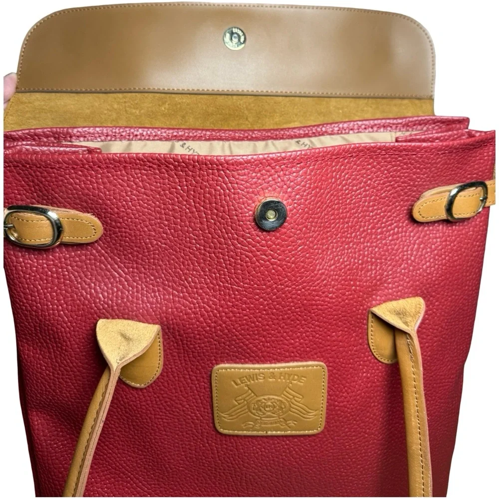 Lewis & Hyde Red Pebbled Tote with Genuine Leather Trim – excellent